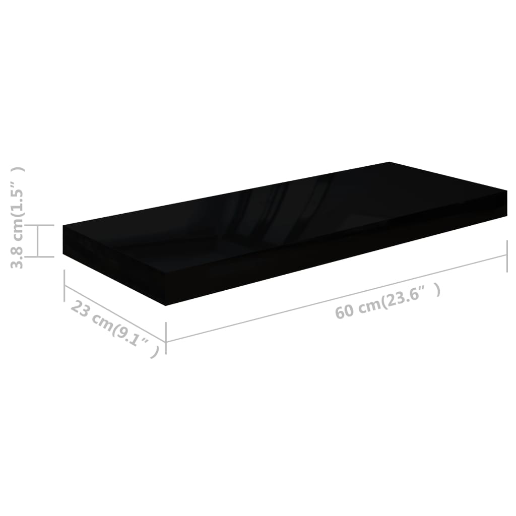 Rafturi De Perete 4 Buc. Negru Extralucios, 60X23,5X3,8 Cm, Mdf Negru Foarte Lucios