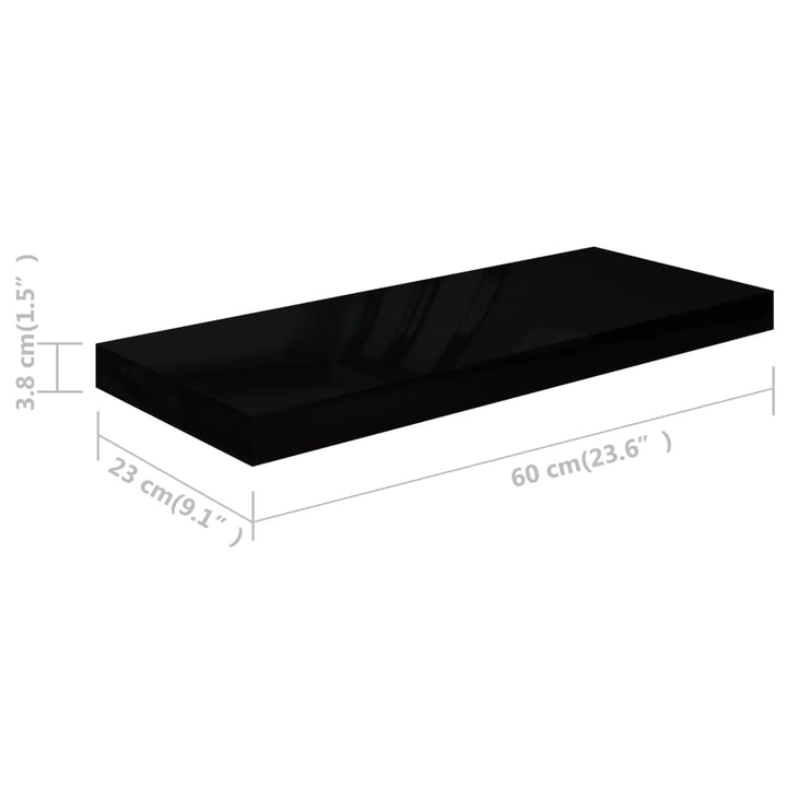 Rafturi De Perete 4 Buc. Negru Extralucios, 60X23,5X3,8 Cm, Mdf Negru Foarte Lucios