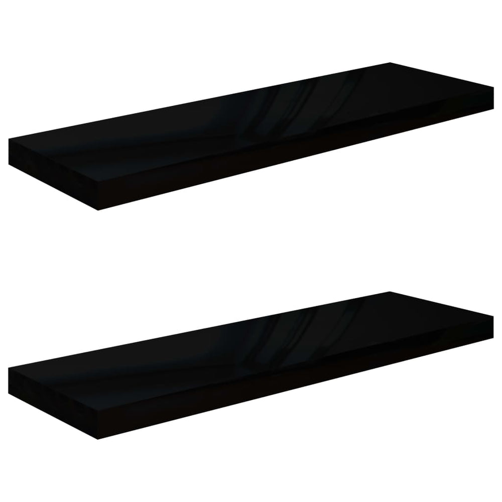 Rafturi De Perete 2 Buc., Negru Extralucios, 80X23,5X3,8 Cm Mdf Negru Foarte Lucios