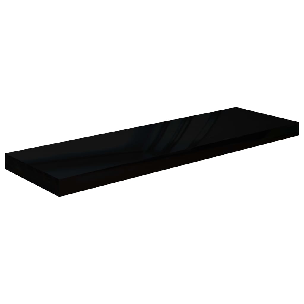 Rafturi De Perete 2 Buc., Negru Extralucios, 80X23,5X3,8 Cm Mdf Negru Foarte Lucios