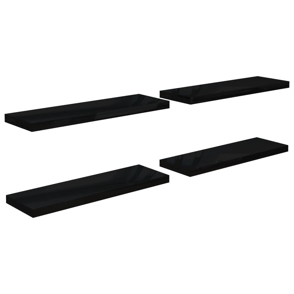 Rafturi De Perete, 4 Buc., Negru Extralucios 80X23,5X3,8 Cm Mdf Negru Foarte Lucios