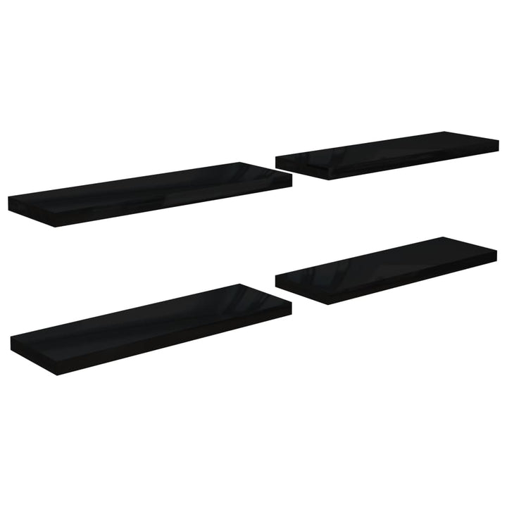 Rafturi De Perete, 4 Buc., Negru Extralucios 80X23,5X3,8 Cm Mdf Negru Foarte Lucios
