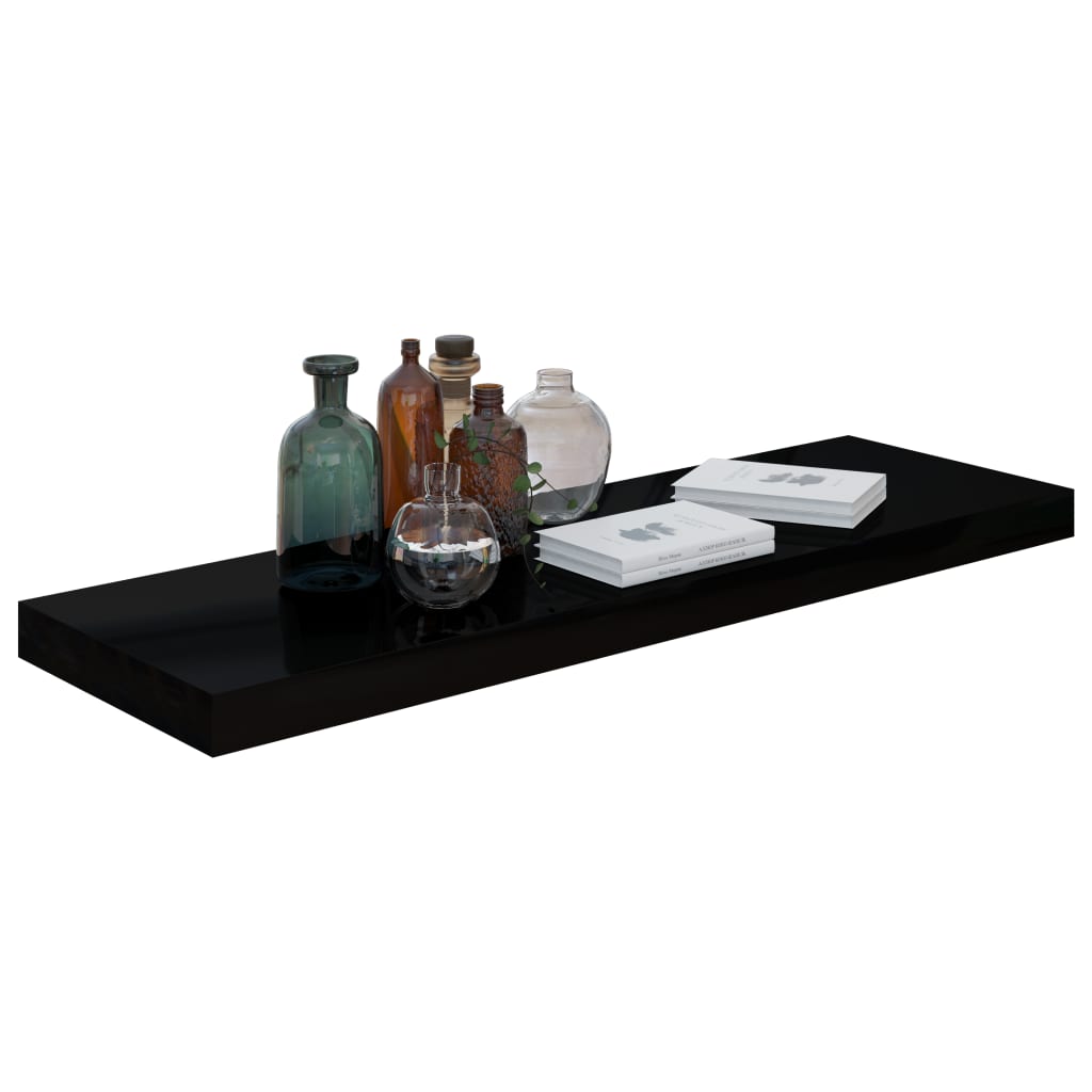 Rafturi De Perete, 4 Buc., Negru Extralucios 80X23,5X3,8 Cm Mdf Negru Foarte Lucios