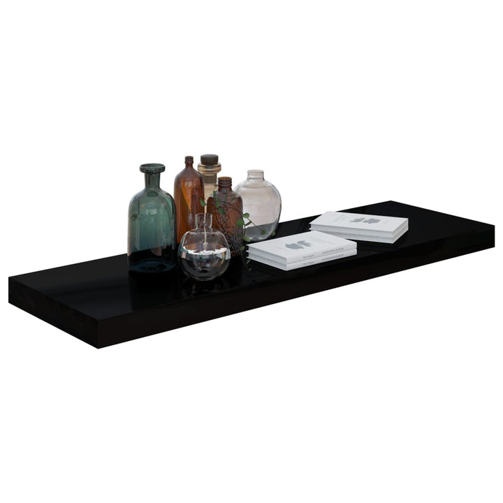 Rafturi De Perete, 4 Buc., Negru Extralucios 80X23,5X3,8 Cm Mdf Negru Foarte Lucios