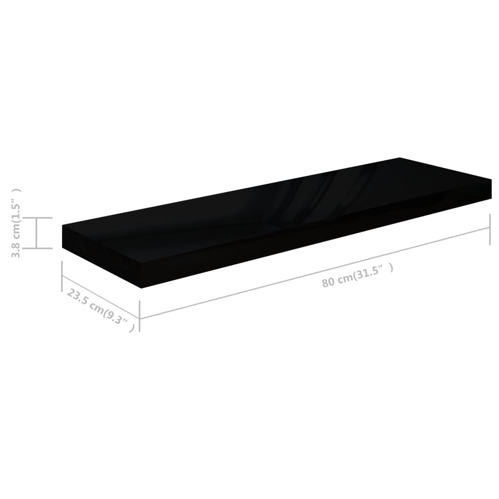 Rafturi De Perete, 4 Buc., Negru Extralucios 80X23,5X3,8 Cm Mdf Negru Foarte Lucios