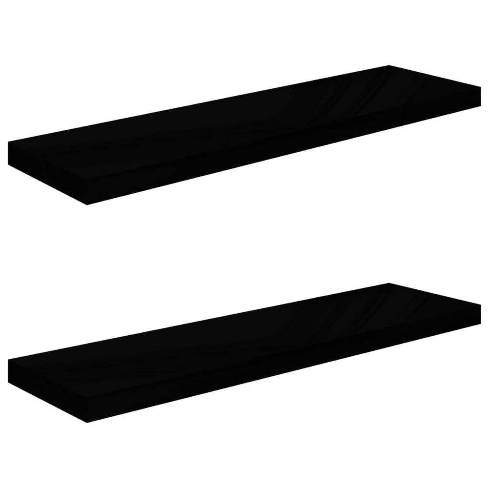 Rafturi De Perete, 2 Buc., Negru Extralucios 90X23,5X3,8 Cm Mdf Negru Foarte Lucios