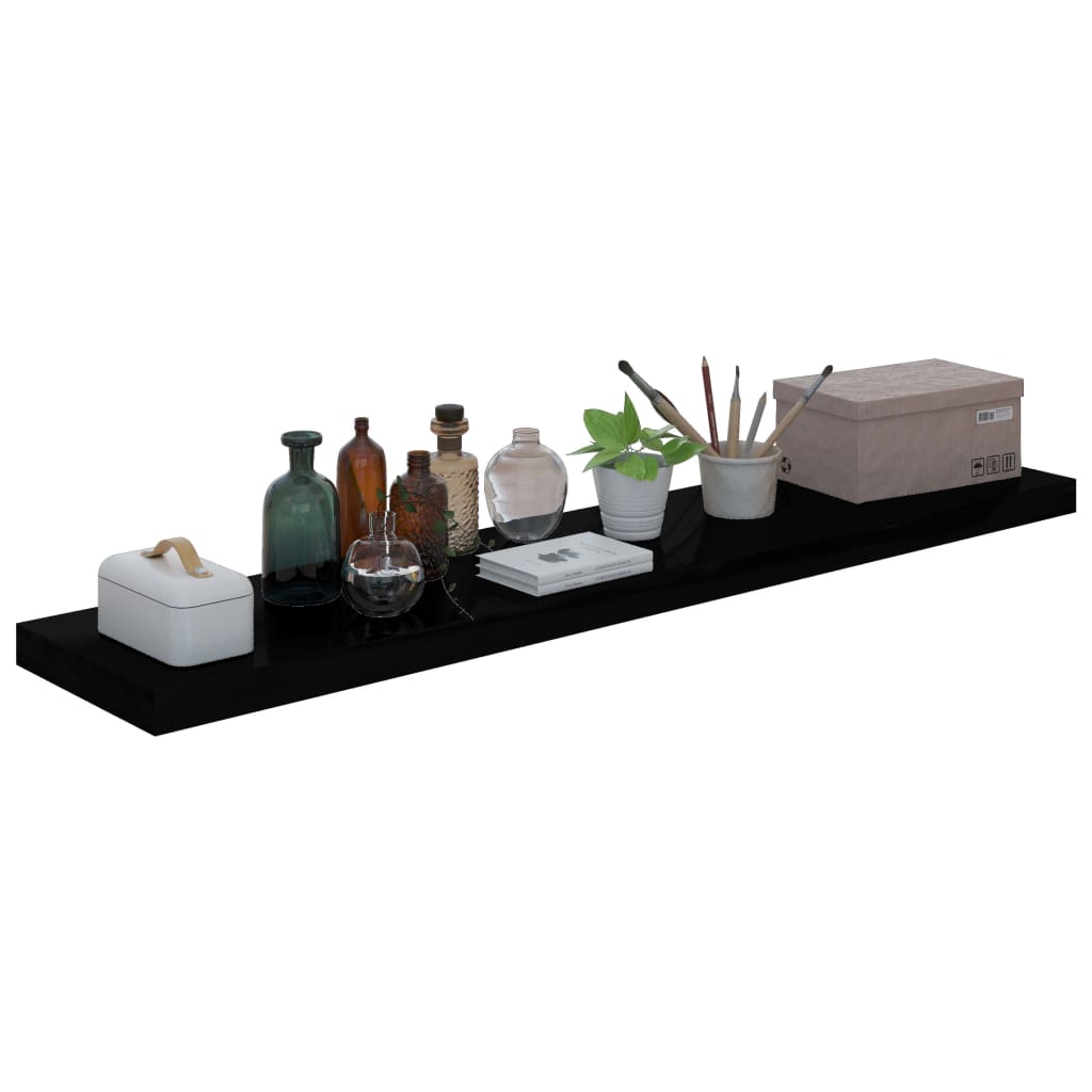 Raft Perete Suspendat, Negru Extralucios, 120X23,5X3,8 Cm, Mdf Negru Foarte Lucios