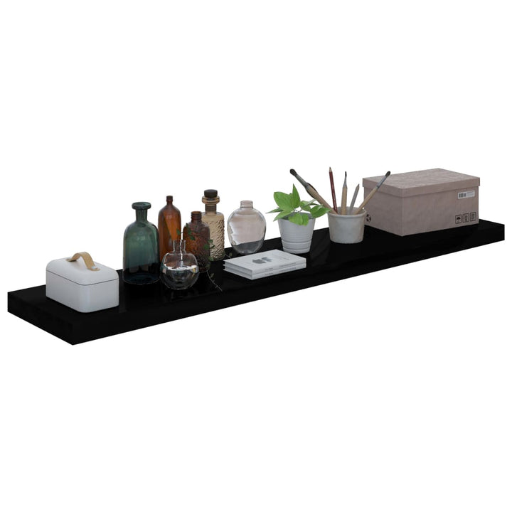Raft Perete Suspendat, Negru Extralucios, 120X23,5X3,8 Cm, Mdf Negru Foarte Lucios