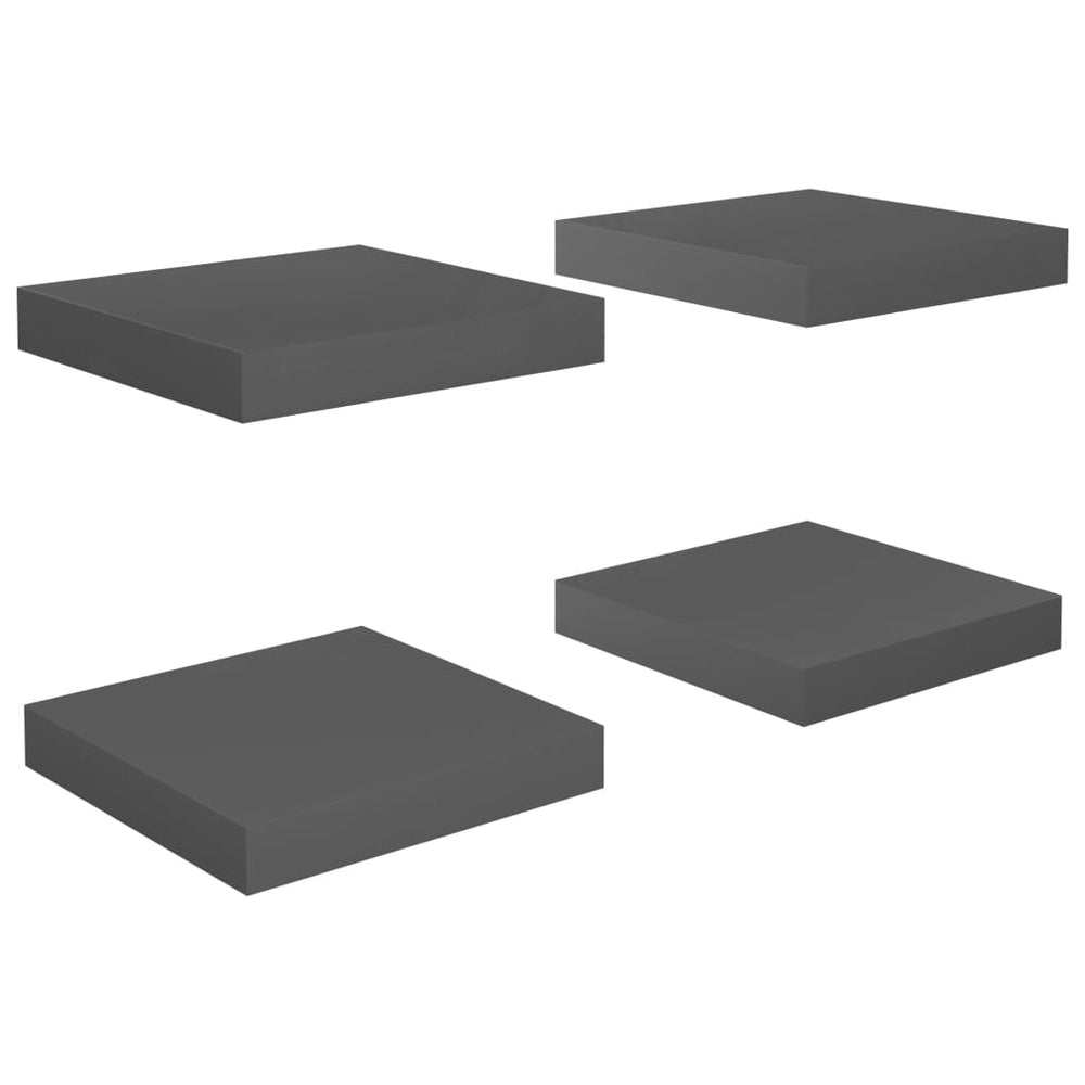 Rafturi De Perete, 4 Buc., Gri Extralucios, 23X23,5X3,8 Cm, Mdf Gri Foarte Lucios