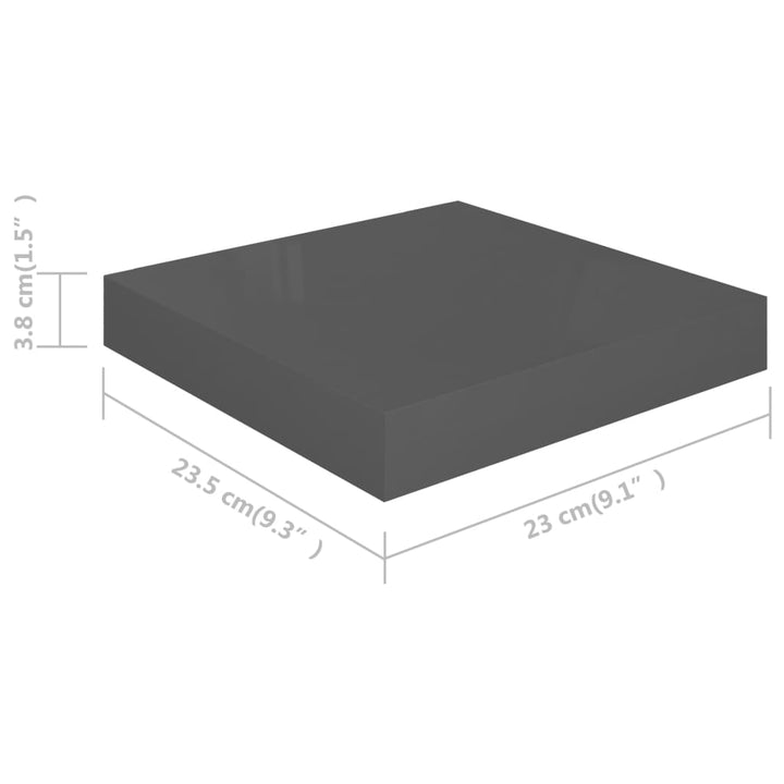 Rafturi De Perete, 4 Buc., Gri Extralucios, 23X23,5X3,8 Cm, Mdf Gri Foarte Lucios