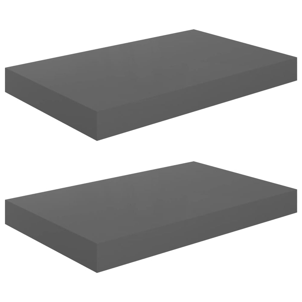Rafturi De Perete, 2 Buc., Gri Extralucios, 40X23X3,8 Cm, Mdf Gri Foarte Lucios