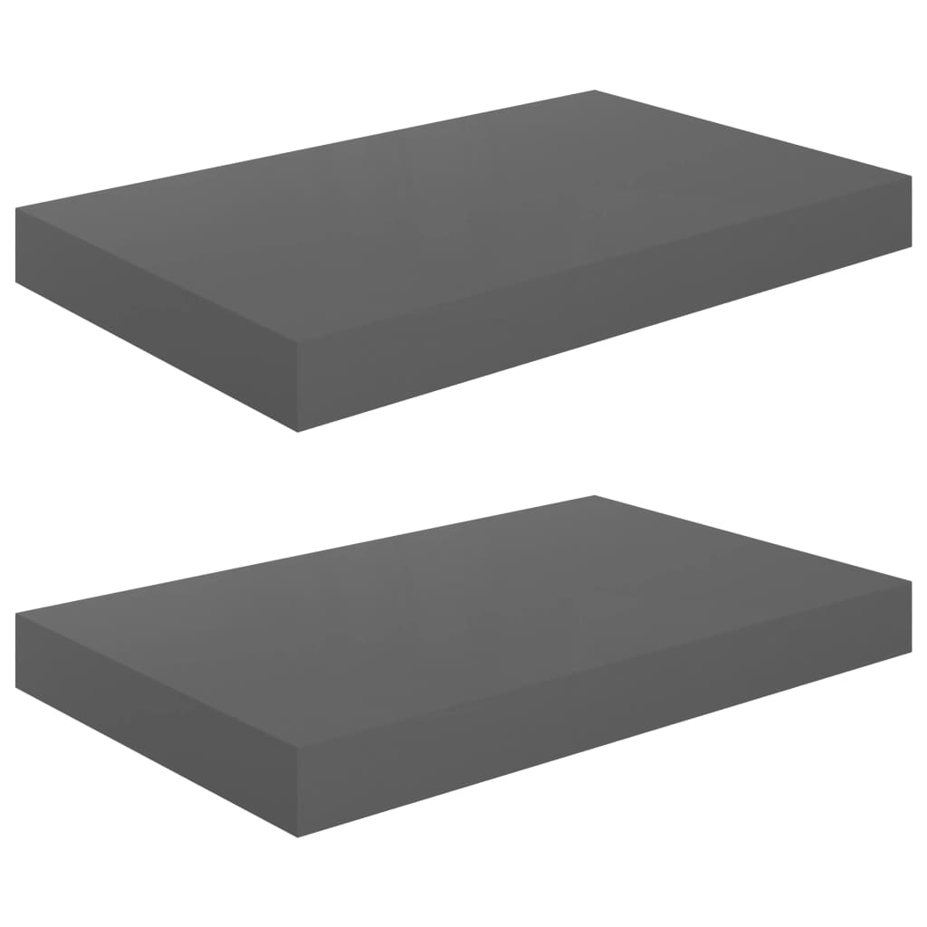 Rafturi De Perete, 2 Buc., Gri Extralucios, 40X23X3,8 Cm, Mdf Gri Foarte Lucios