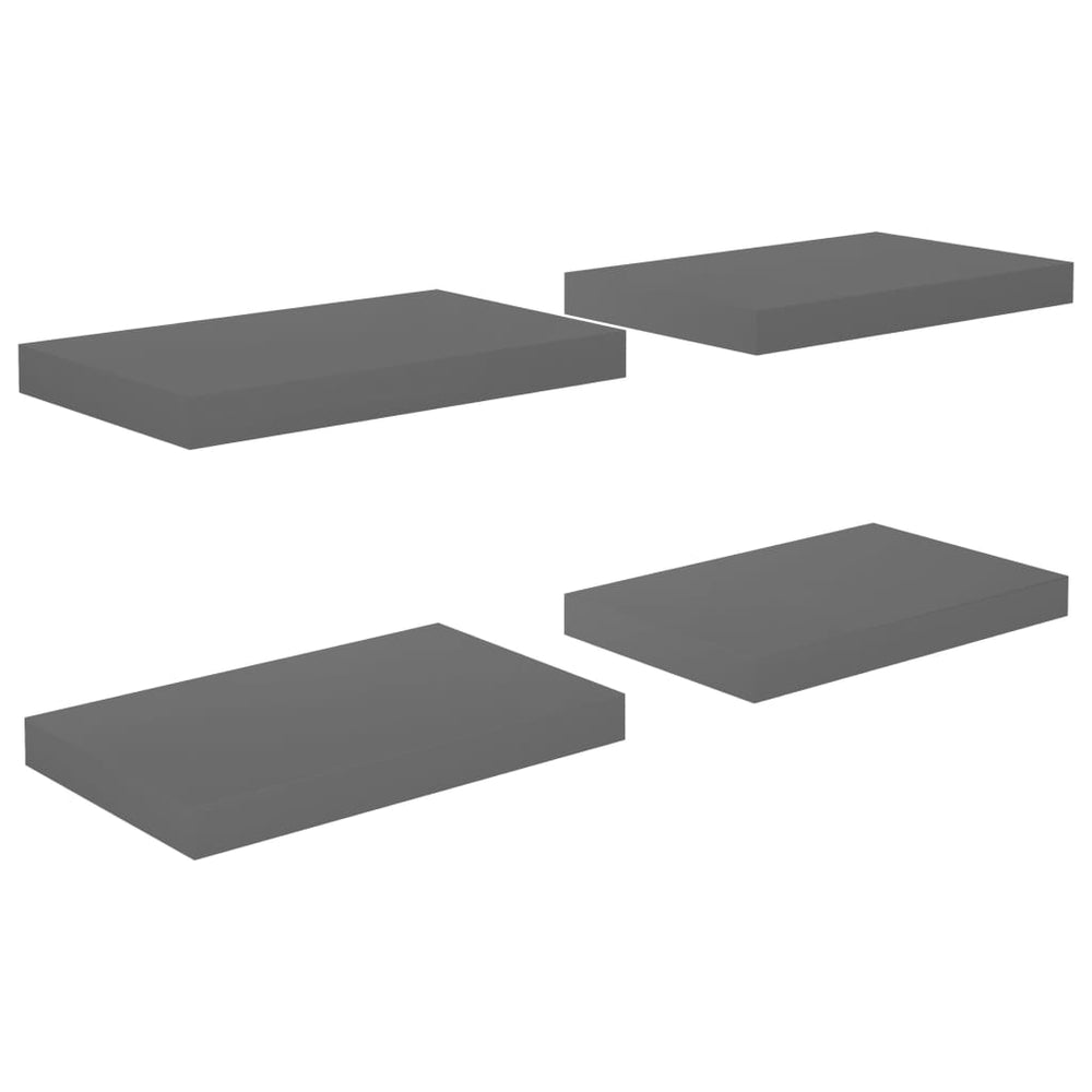 Rafturi De Perete, 4 Buc., Gri Extralucios, 40X23X3,8 Cm, Mdf Gri Foarte Lucios