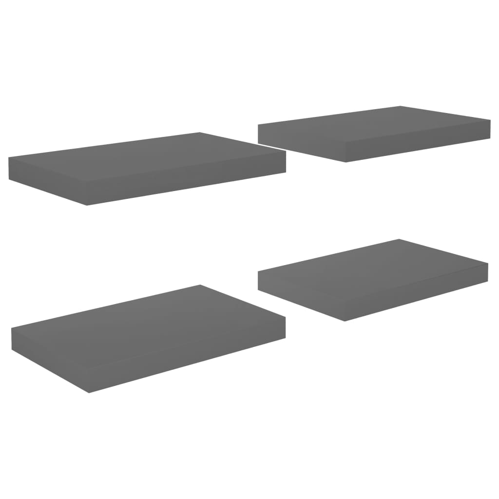 Rafturi De Perete, 4 Buc., Gri Extralucios, 40X23X3,8 Cm, Mdf Gri Foarte Lucios