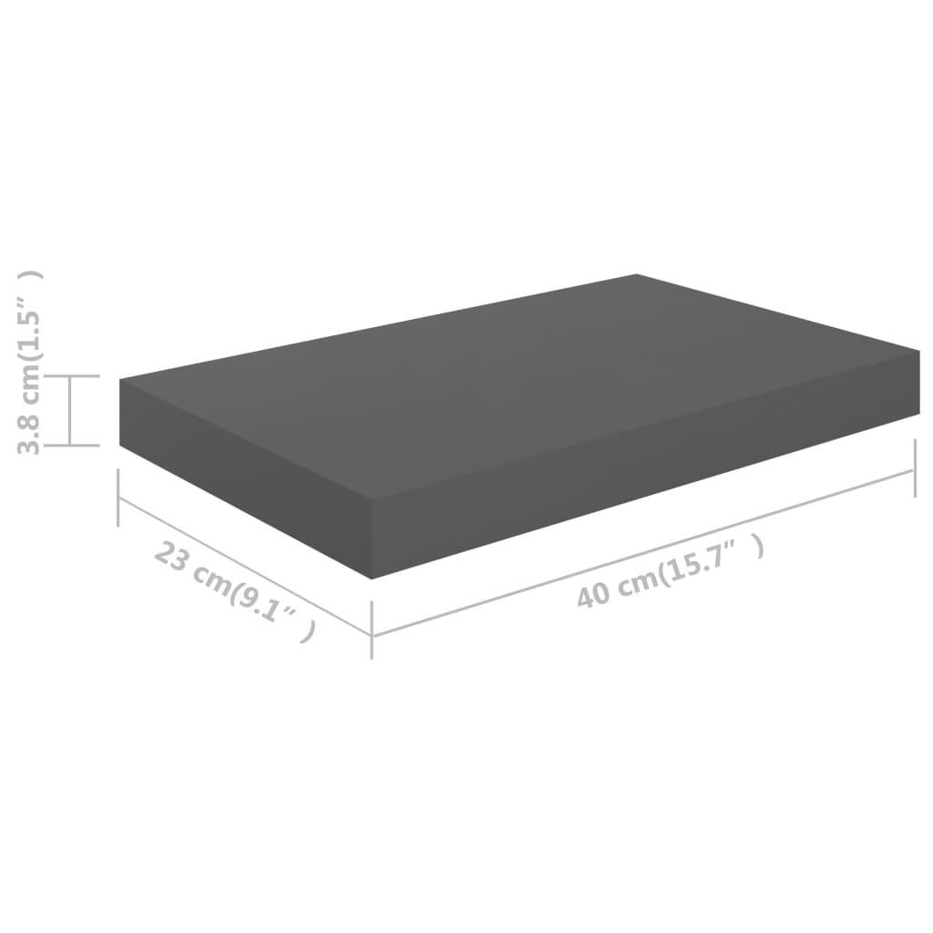 Rafturi De Perete, 4 Buc., Gri Extralucios, 40X23X3,8 Cm, Mdf Gri Foarte Lucios
