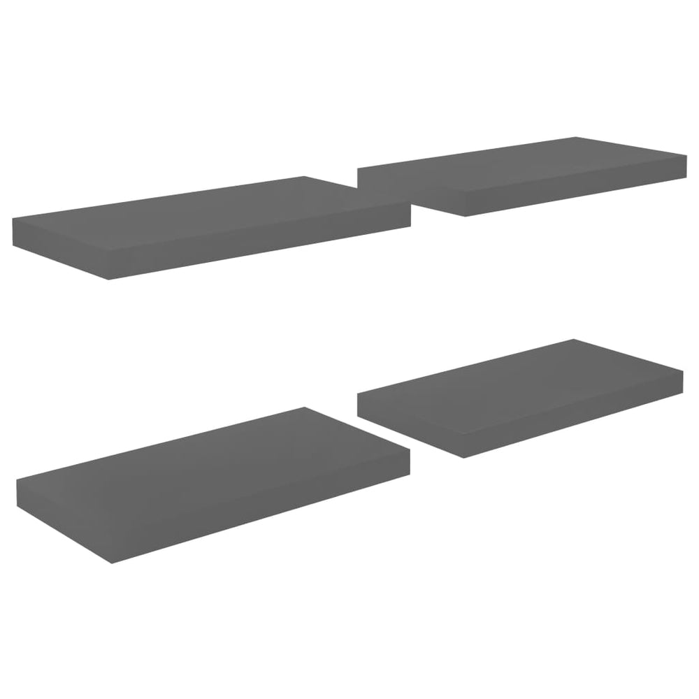 Rafturi De Perete, 4 Buc., Gri Extralucios, 50X23X3,8 Cm, Mdf Gri Foarte Lucios