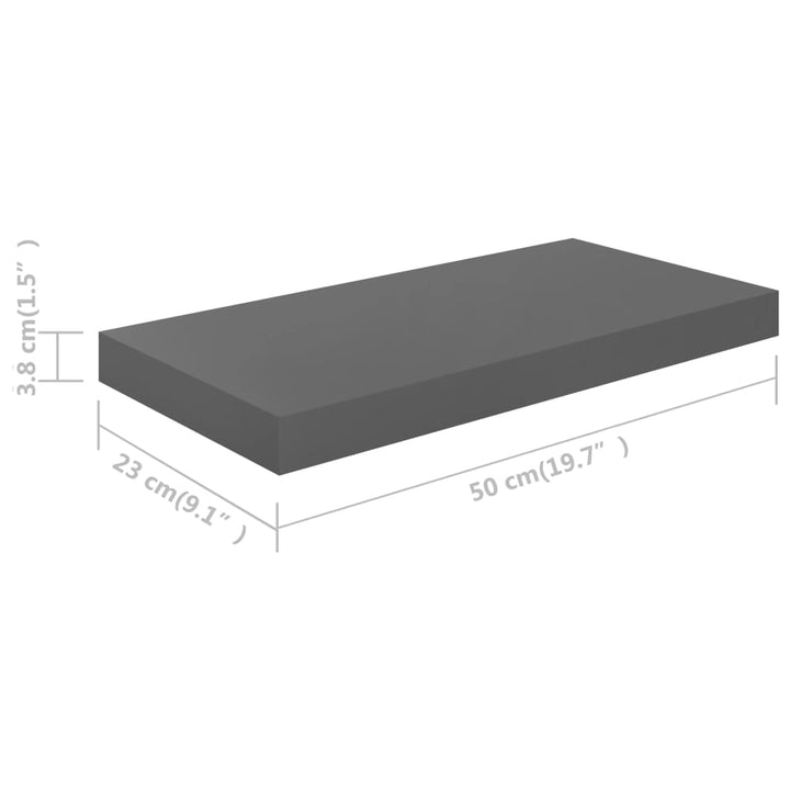 Rafturi De Perete, 4 Buc., Gri Extralucios, 50X23X3,8 Cm, Mdf Gri Foarte Lucios