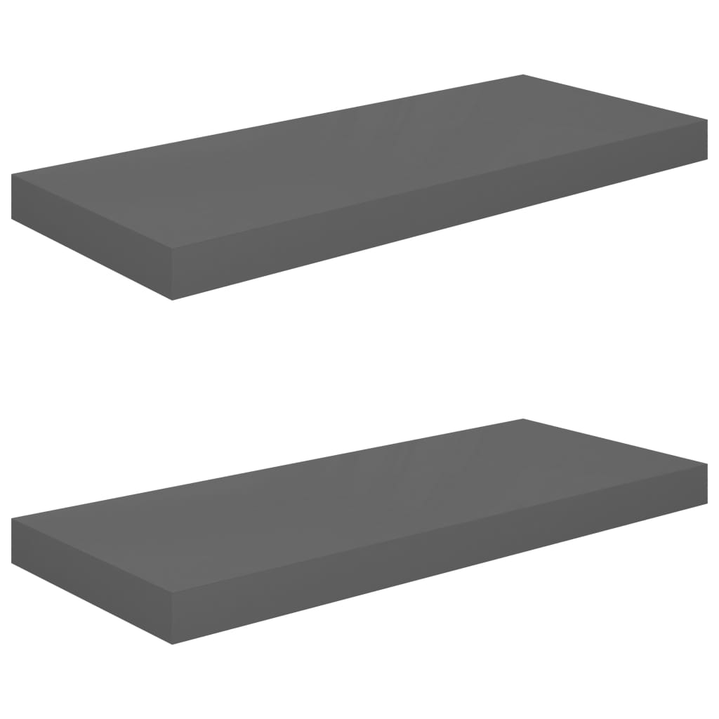 Rafturi De Perete, 2 Buc., Gri Extralucios, 60X23,5X3,8 Cm, Mdf Gri Foarte Lucios