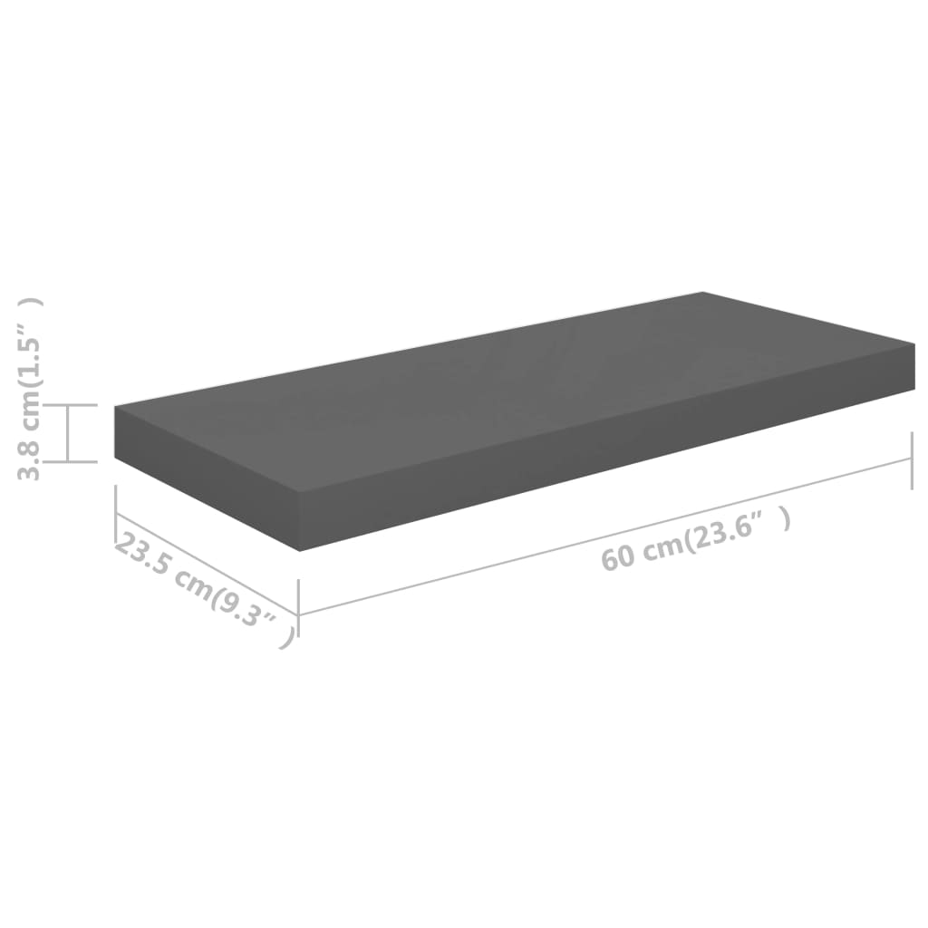 Rafturi De Perete, 2 Buc., Gri Extralucios, 60X23,5X3,8 Cm, Mdf Gri Foarte Lucios