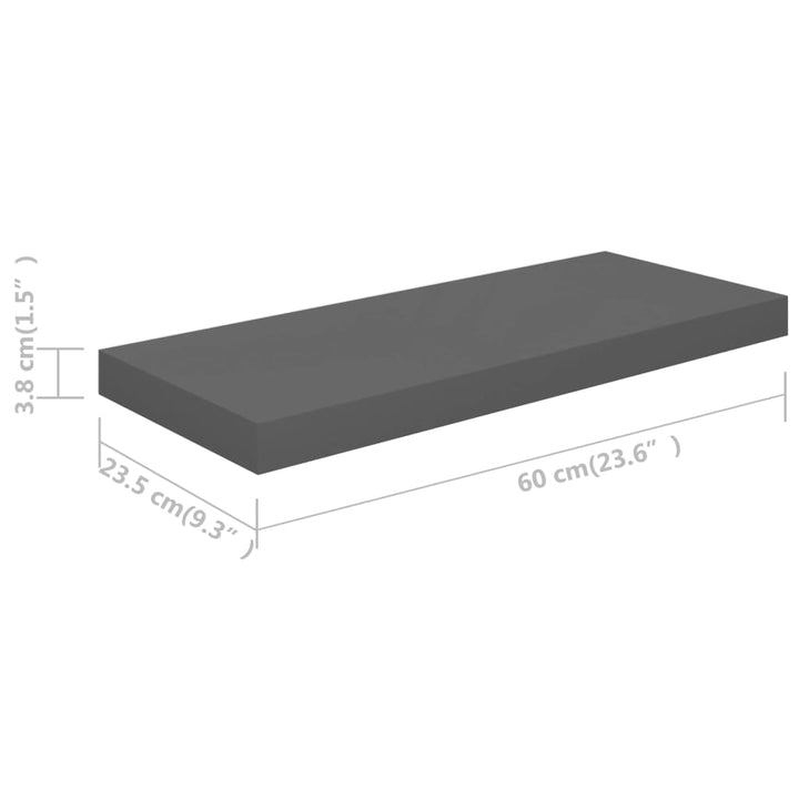 Rafturi De Perete, 2 Buc., Gri Extralucios, 60X23,5X3,8 Cm, Mdf Gri Foarte Lucios