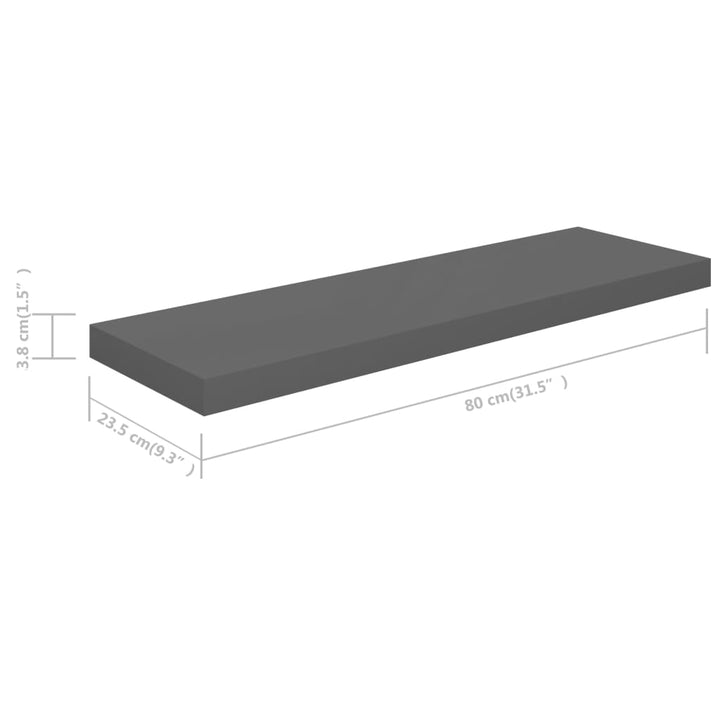Rafturi De Perete, 2 Buc., Gri Extralucios, 80X23,5X3,8 Cm, Mdf Gri Foarte Lucios