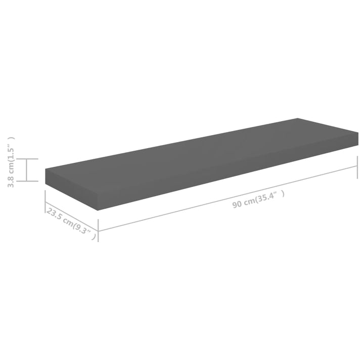 Rafturi De Perete, 2 Buc., Gri Extralucios, 90X23,5X3,8 Cm, Mdf Gri Foarte Lucios