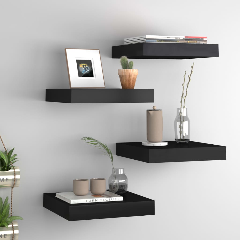 Rafturi De Perete Suspendate, 4 Buc., , 23X23,5X3,8 Cm Mdf Negru