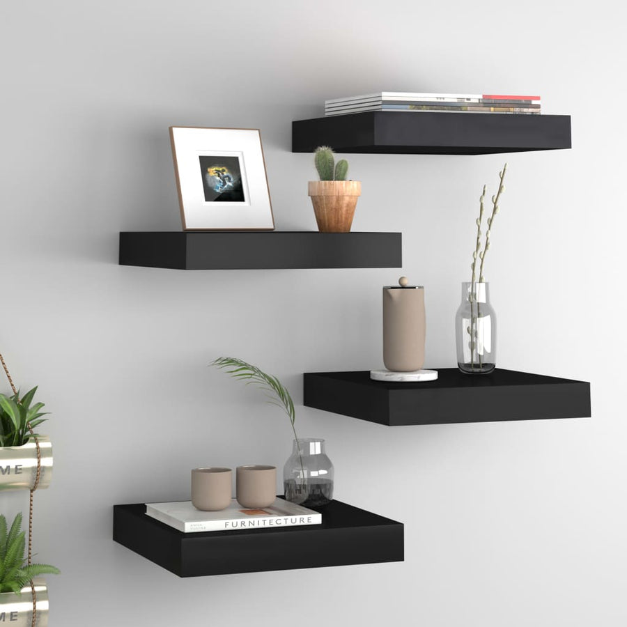 Rafturi De Perete Suspendate, 4 Buc., , 23X23,5X3,8 Cm Mdf Negru