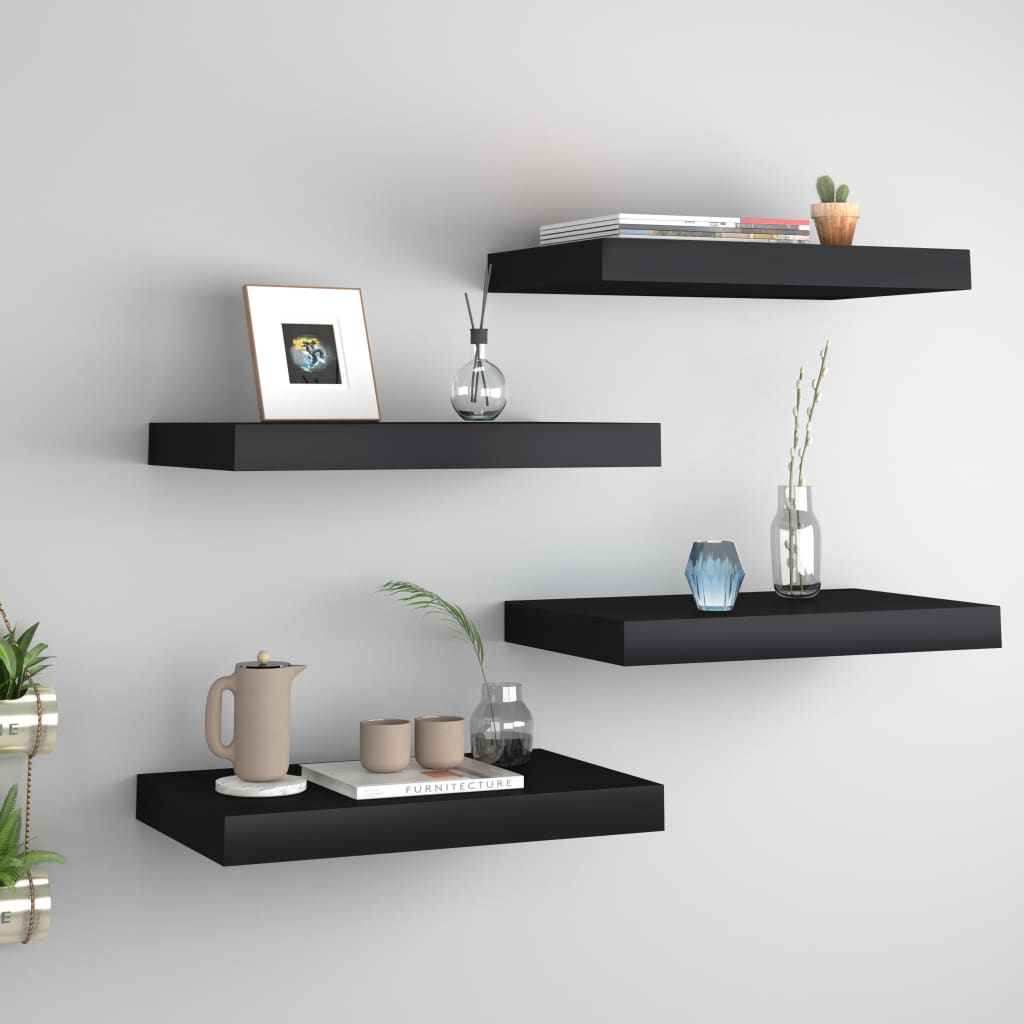 Rafturi De Perete Suspendate, 4 Buc., , 40X23X3,8 Cm, Mdf Negru