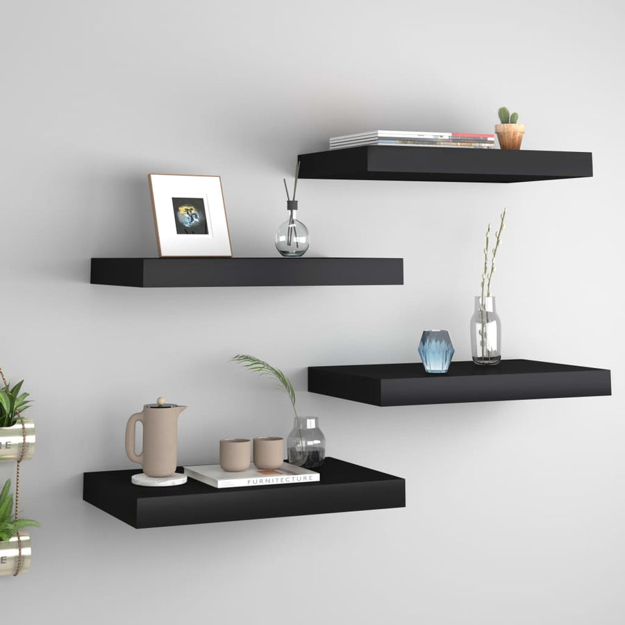 Rafturi De Perete Suspendate, 4 Buc., , 40X23X3,8 Cm, Mdf Negru