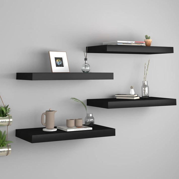 Rafturi De Perete Suspendate, 4 Buc., , 50X23X3,8 Cm, Mdf Negru