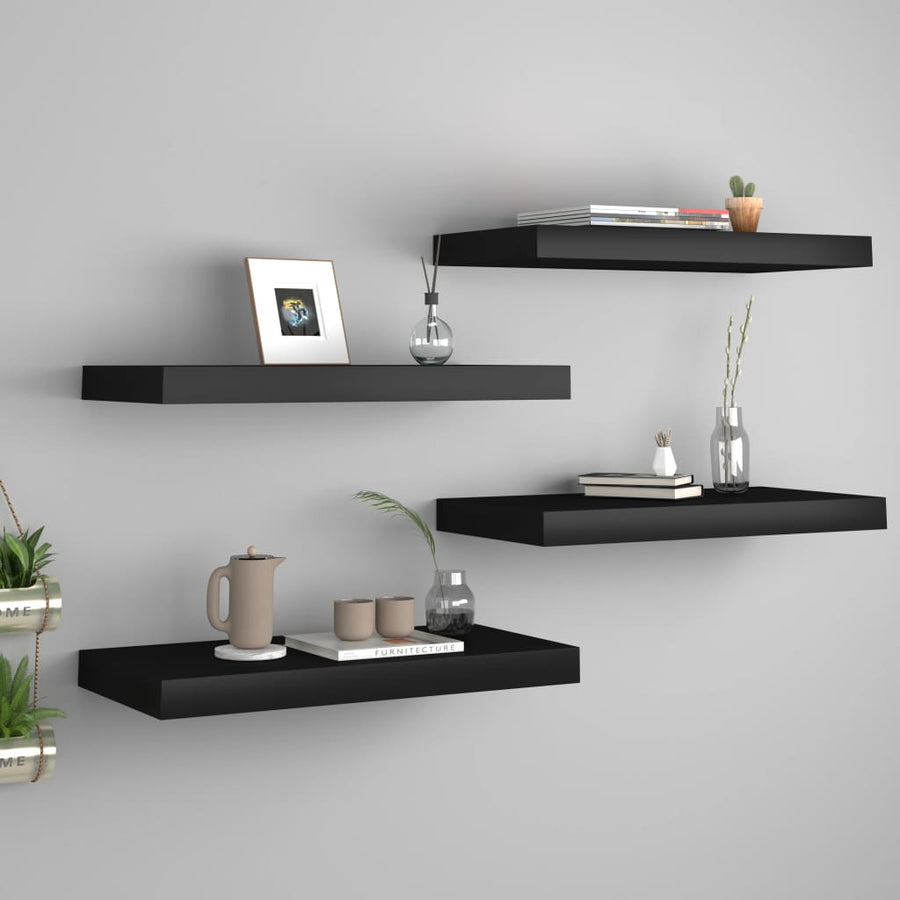 Rafturi De Perete Suspendate, 4 Buc., , 50X23X3,8 Cm, Mdf Negru