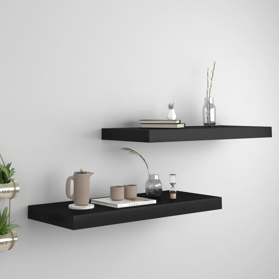 Rafturi De Perete Suspendate, 2 Buc., , 60X23,5X3,8 Cm Mdf Negru
