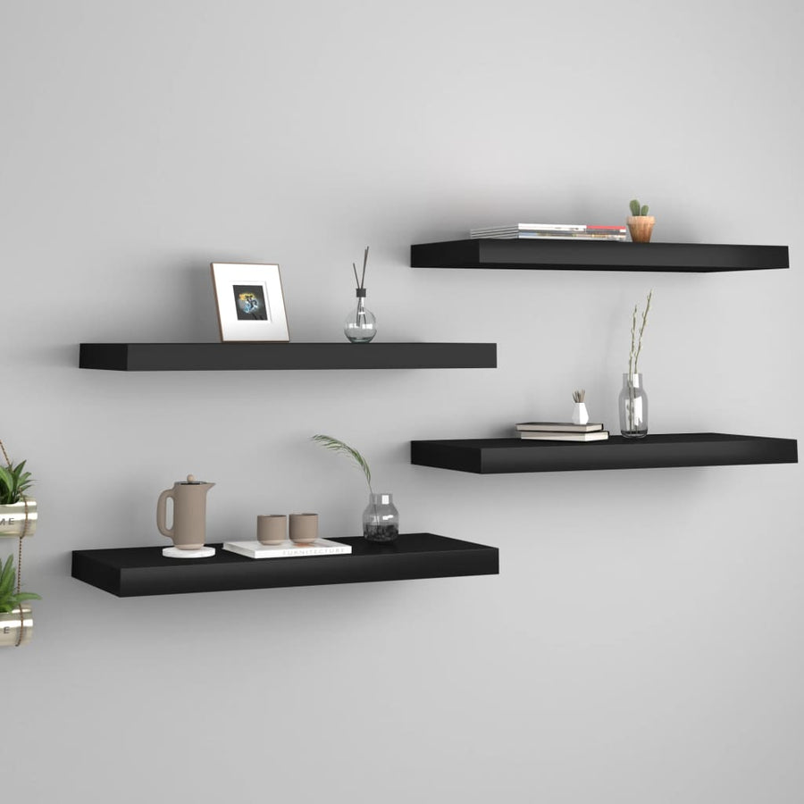 Rafturi De Perete, 4 Buc., , 60 X 23,5 X 3,8 Cm, Mdf Negru