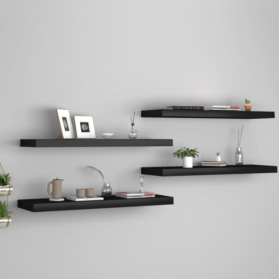 Rafturi De Perete, 4 Buc., , 80 X 23,5 X 3,8 Cm, Mdf Negru