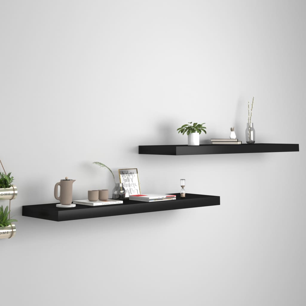 Rafturi De Perete Suspendate 2 Buc., , 90X23,5X3,8 Cm, Mdf Negru
