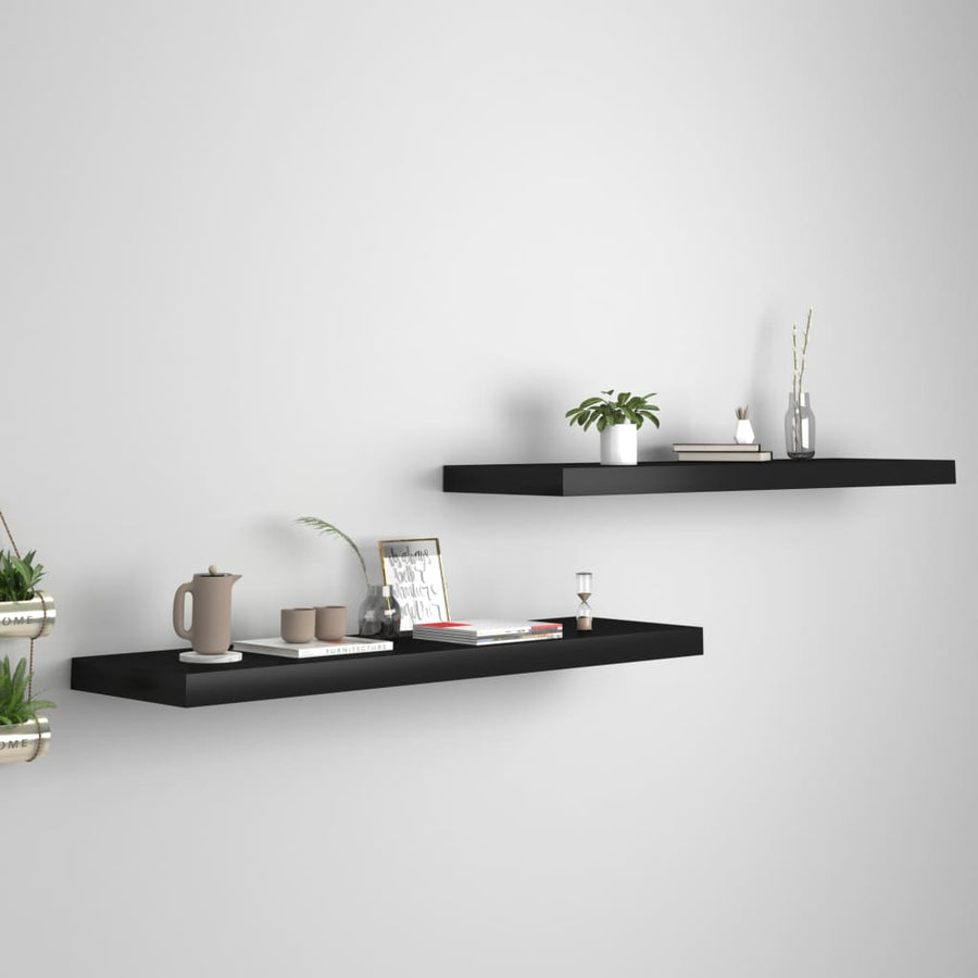 Rafturi De Perete Suspendate 2 Buc., , 90X23,5X3,8 Cm, Mdf Negru