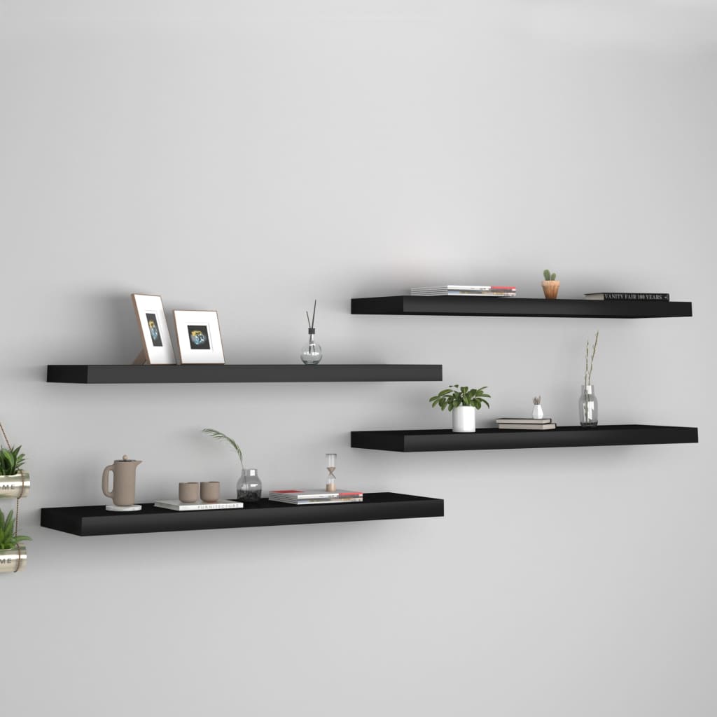Rafturi De Perete Suspendate 4 Buc., , 90X23,5X3,8 Cm, Mdf Negru