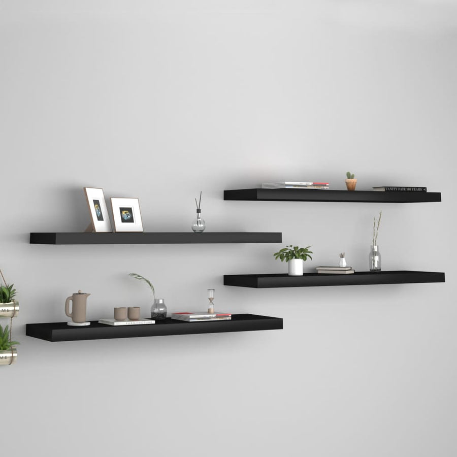 Rafturi De Perete Suspendate 4 Buc., , 90X23,5X3,8 Cm, Mdf Negru