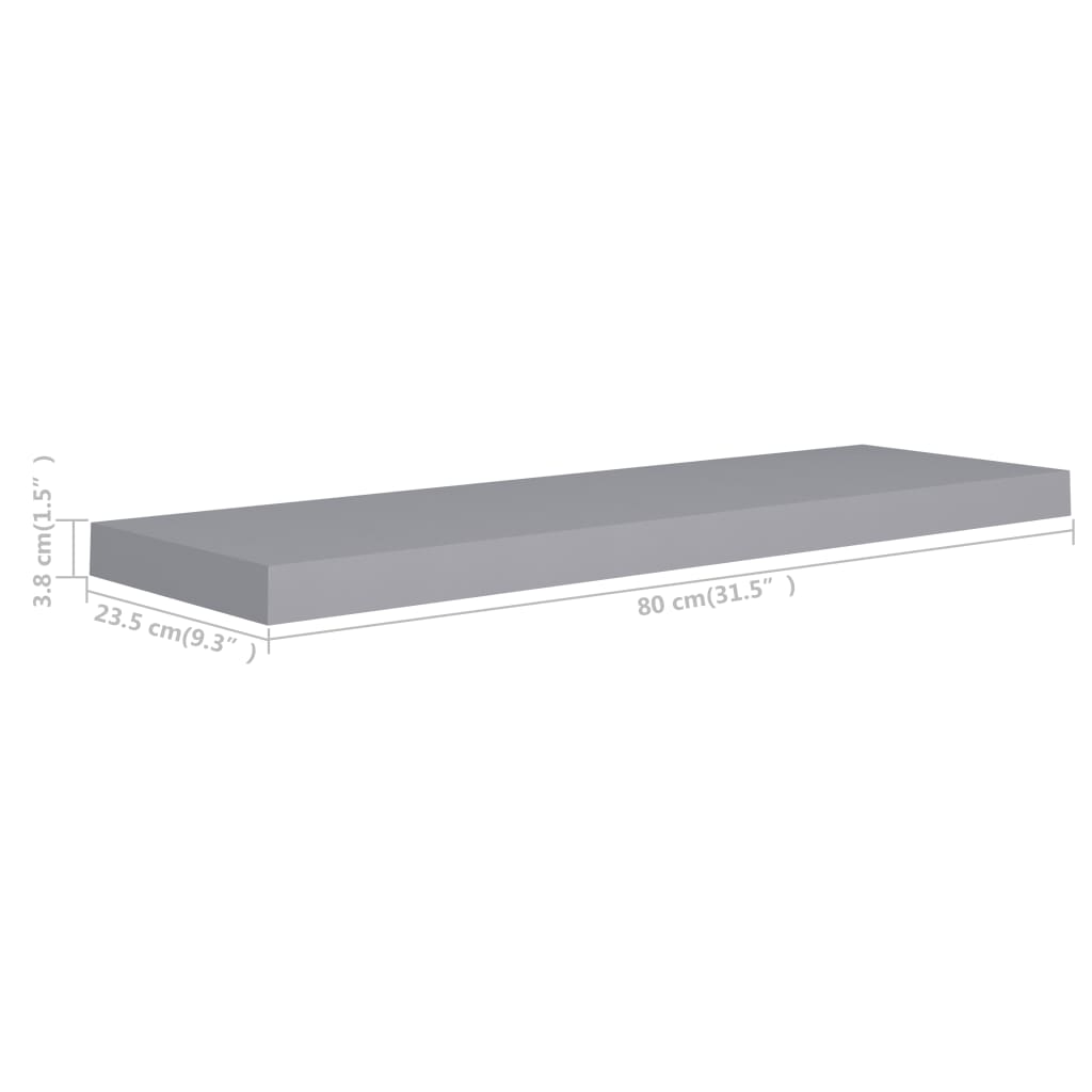 Rafturi De Perete Suspendate, 4 Buc., , 80X23,5X3,8 Cm, Mdf Gri