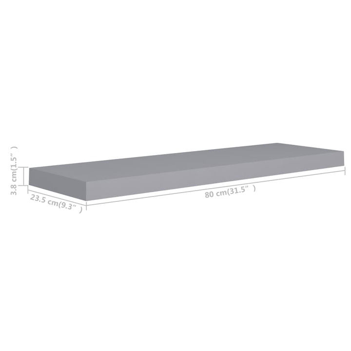 Rafturi De Perete Suspendate, 4 Buc., , 80X23,5X3,8 Cm, Mdf Gri