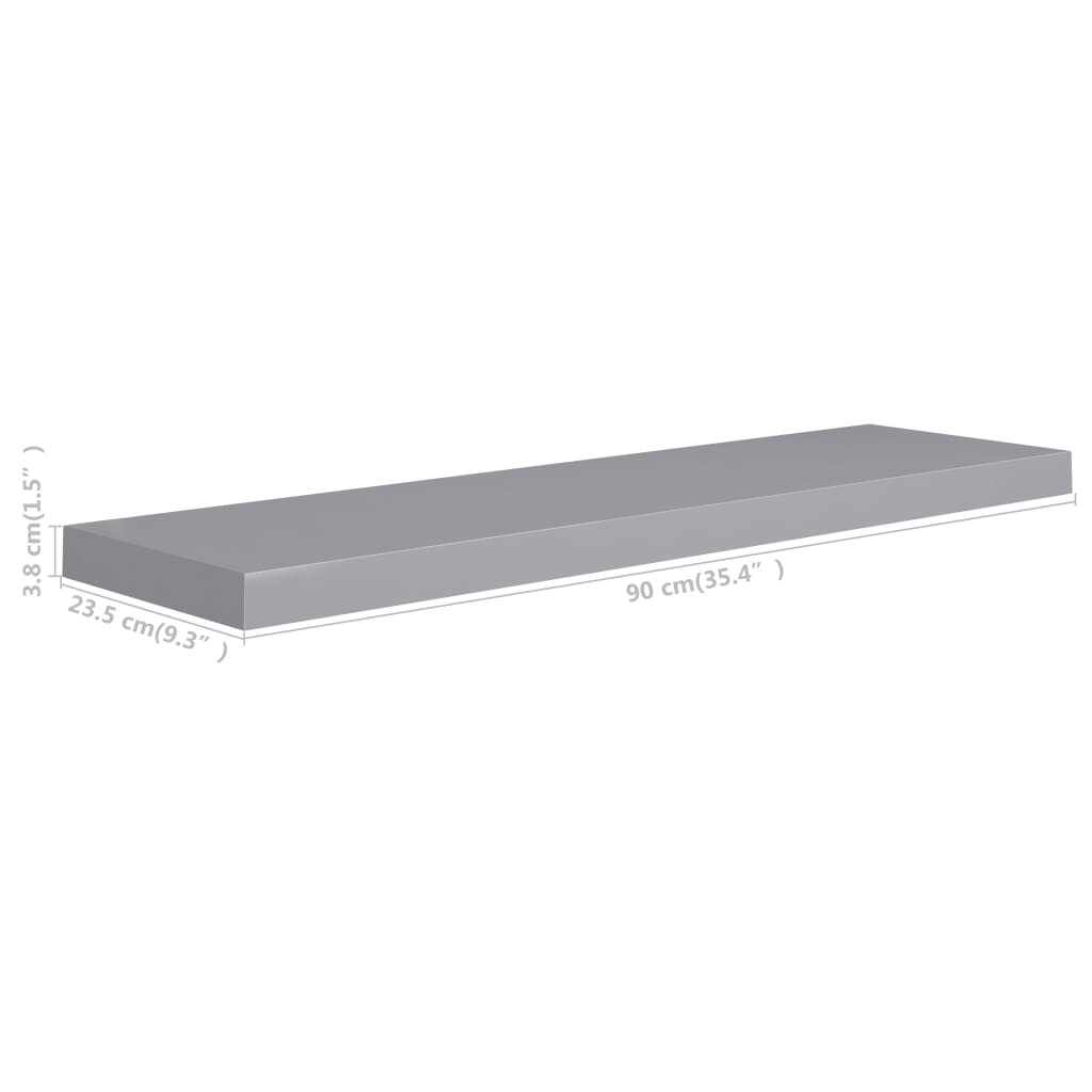 Rafturi De Perete Suspendate, 2 Buc., , 90X23,5X3,8 Cm, Mdf Gri