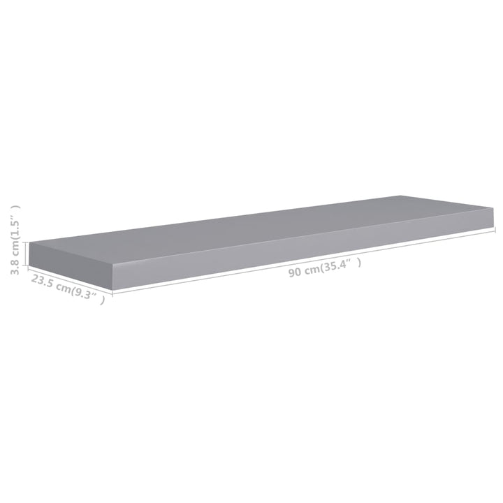 Rafturi De Perete Suspendate, 2 Buc., , 90X23,5X3,8 Cm, Mdf Gri