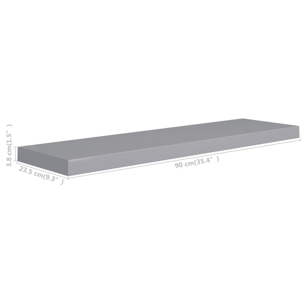 Rafturi De Perete Suspendate, 4 Buc., , 90X23,5X3,8 Cm, Mdf Gri