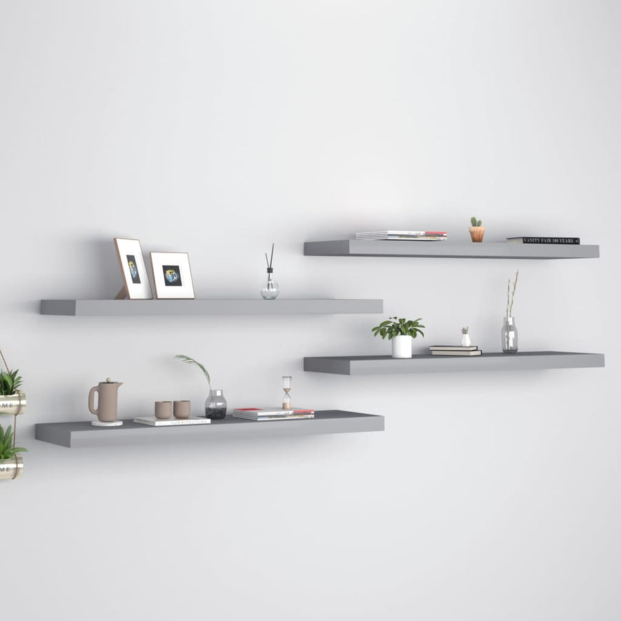 Rafturi De Perete Suspendate, 4 Buc., , 90X23,5X3,8 Cm, Mdf Gri