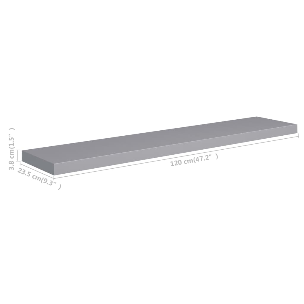 Rafturi De Perete Suspendate, 2 Buc., , 120X23,5X3,8 Cm, Mdf Gri