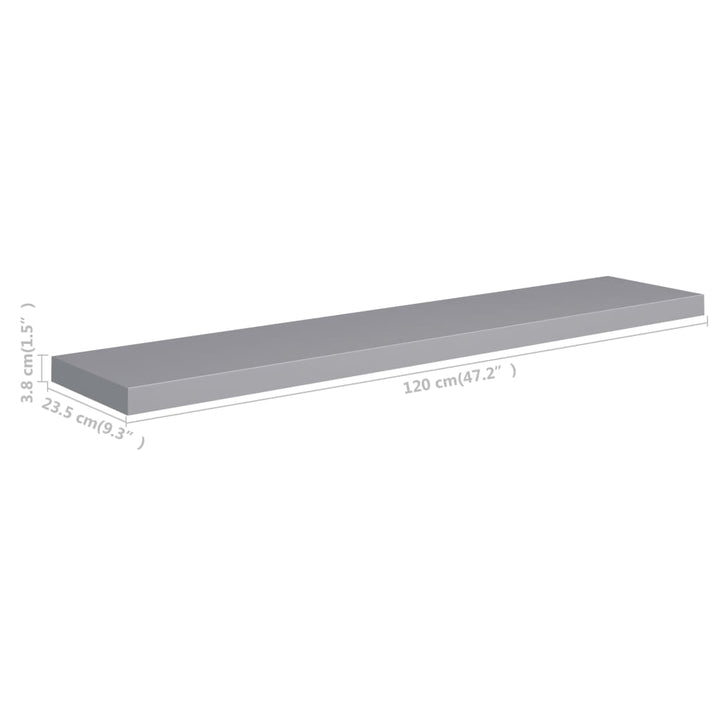 Rafturi De Perete Suspendate, 2 Buc., , 120X23,5X3,8 Cm, Mdf Gri
