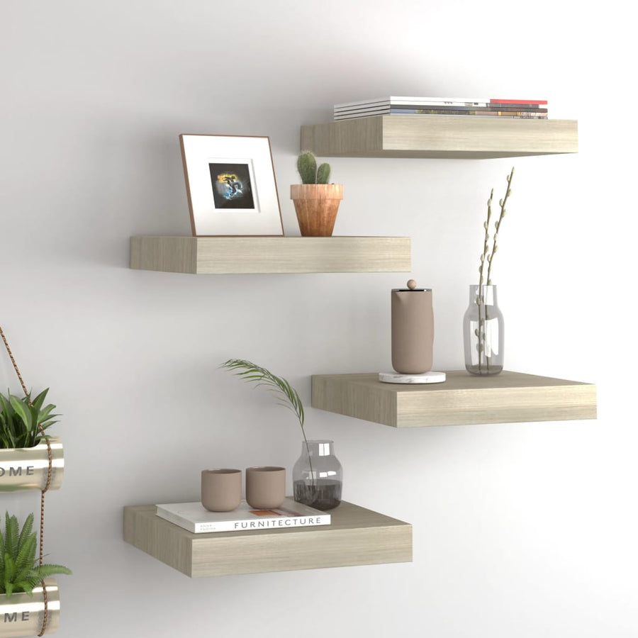 Rafturi Perete Suspendate, 4 Buc., , 23X23,5X3,8 Cm, Mdf Stejar
