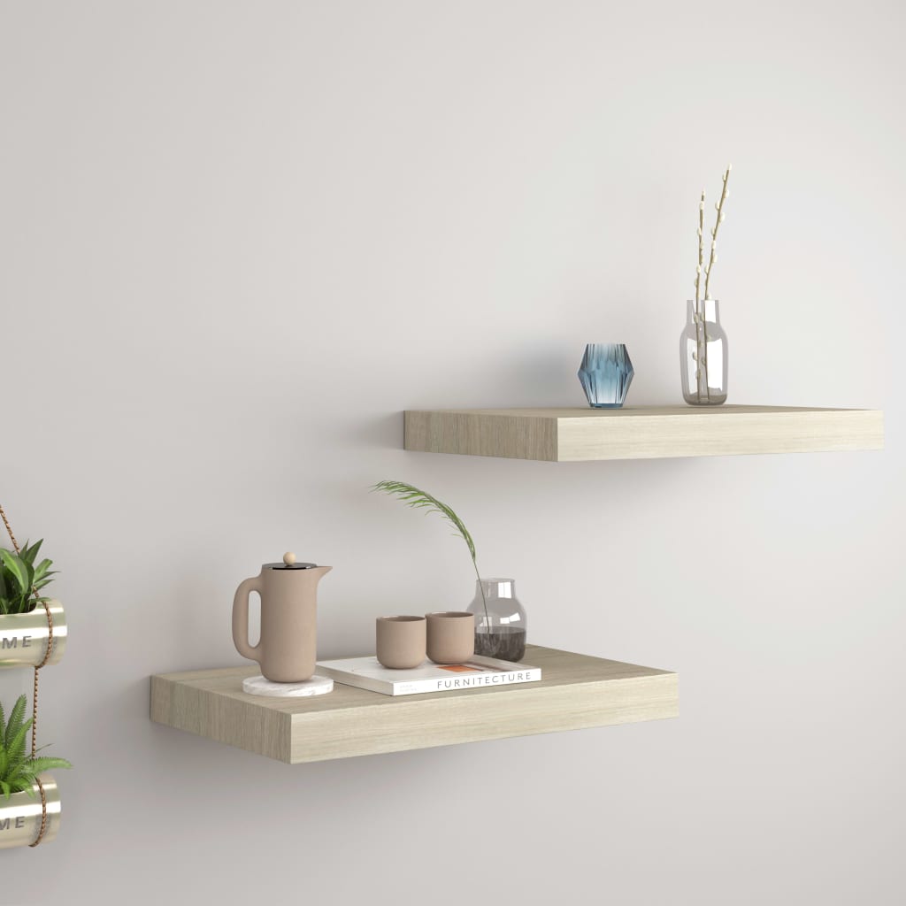Rafturi De Perete Suspendate, 2 Buc., , 40X23X3,8 Cm, Mdf Stejar