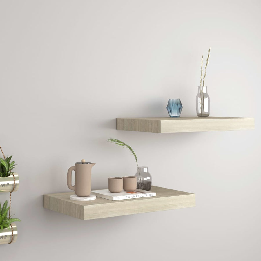 Rafturi De Perete Suspendate, 2 Buc., , 40X23X3,8 Cm, Mdf Stejar